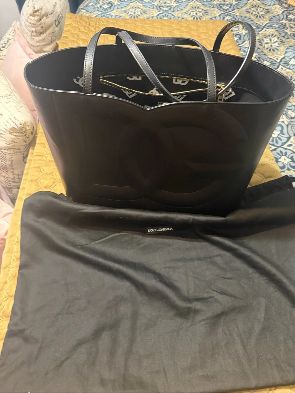 Dolce & Gabbana Black Leather Embossed DG Tote